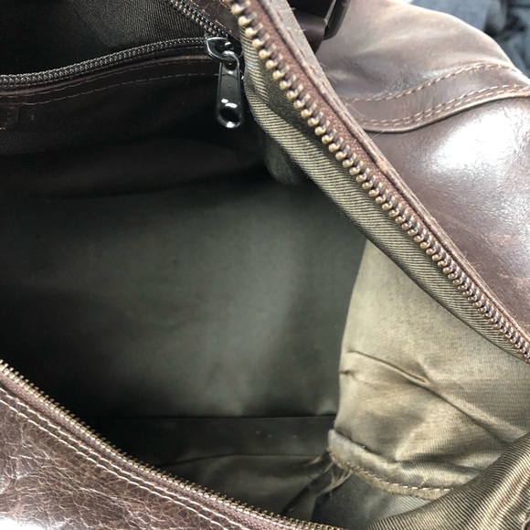 feynsinn Brown Leather Duffle Weekend Bag Zippers - Picture 14 of 16